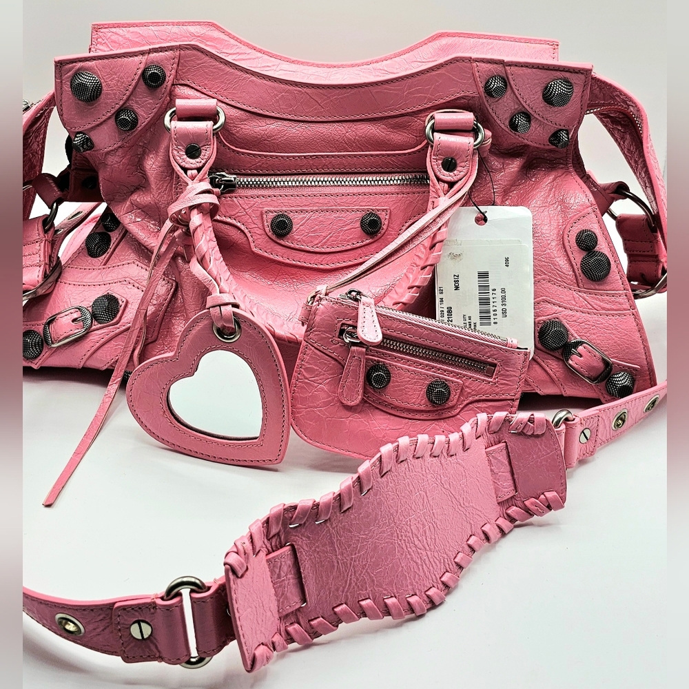 Balenciaga Neo Cagole Sweet Pink Crossbody Bag with Heart Mirror New W/ Tag